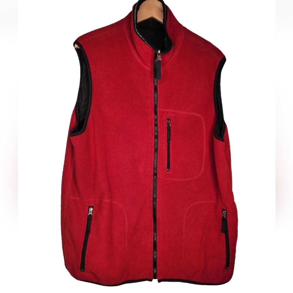 Basic Editions Reversible Fleece Vest in Black Size L